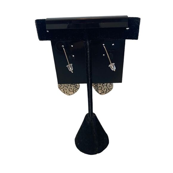 Silver Toned Heart Shaped Earrings w/ Red Bead. - Picture 4 of 5